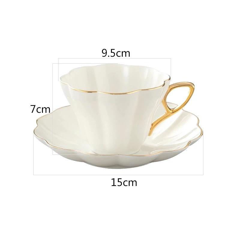 Ceramic Elegant Flower Bone China Coffee Cup with Saucer Set White Porcelain Phnom Penh Office Teacup Home Cafe Espresso Cup