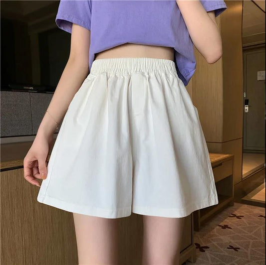 High-waisted Thinner A-line Wide-leg Casual Shorts Women's Elastic Waist Loose Shorts Large Size Women's Adjustable Waist Shorts