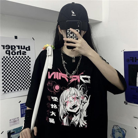 Anime Girl Oversized T-Shirt Harajuku Streetwear Tee Unisex Y2K EGirl Fashion Anime Clothes Aesthetic Clothing TikTok Style EBoy Japan Shirt