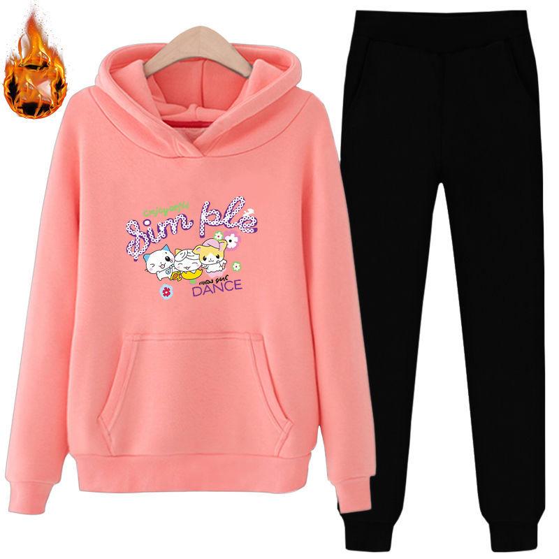 Cartoon Printed Long-sleeved Hooded Sweater Two-piece Loose Women's Hoodie + Casual Sweatpants Women's Casual Warm Suit