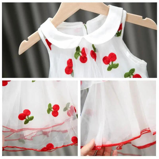 Summer Girls Dress Sleeveless Summer Girl Vest Skirt Baby Princess Skirt Children Mesh Skirt Cute Cherry Skirt