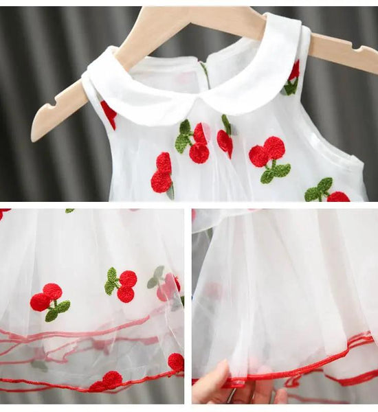 Summer Girls Dress Sleeveless Summer Girl Vest Skirt Baby Princess Skirt Children Mesh Skirt Cute Cherry Skirt