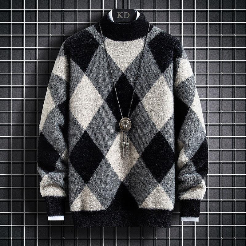 Autumn Winter Men's Imitation Mink Velvet Sweater Tops Male Students Warm Pullovers Loose Casual Knitted Tops