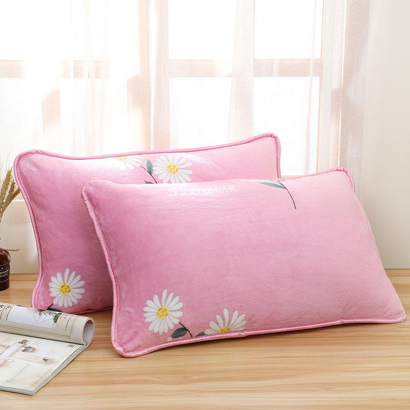 Coral Velvet Pillowcase Flannel Pillow Cover Winter Thicken A Pair of Pure Color Zipper Pillowcases 48*74cm