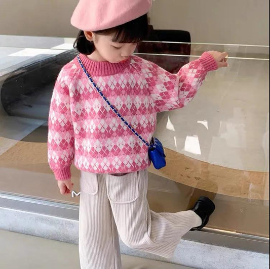 Girls' Autumn and Winter Clothes, Children's Sweater Pullovers, Small and Medium-sized Children's Foreign-style Sweaters, Baby Long-sleeved Tops