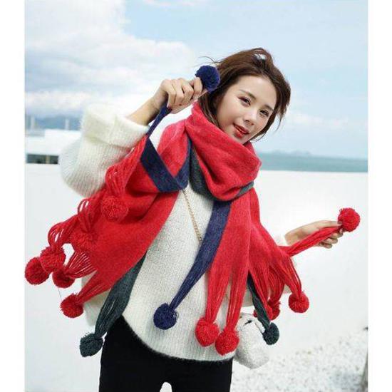 Winter Female Wool Plaid Scarf Women Cashmere Scarves Wide Lattices Long Shawl with Ball Tassel