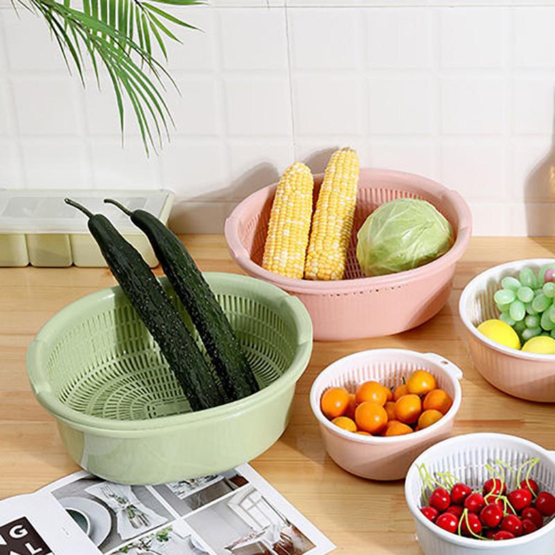 Double Hollow Fruit Bowl Plastic Vegetable Basket Household Thicken Kitchen Fruit Basket Large Creative Living Room Fruit Plate