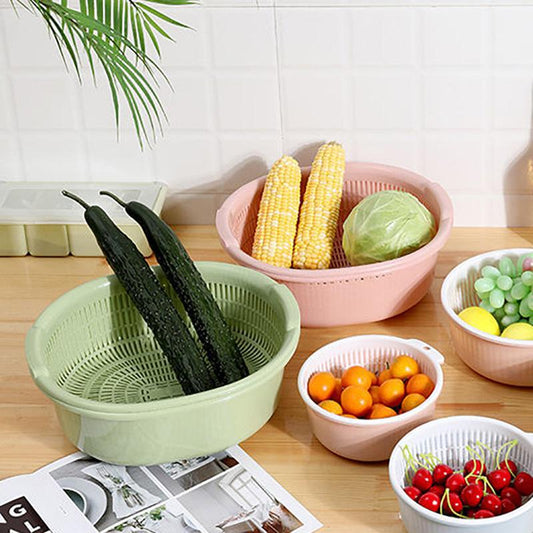 Double Hollow Fruit Bowl Plastic Vegetable Basket Household Thicken Kitchen Fruit Basket Large Creative Living Room Fruit Plate