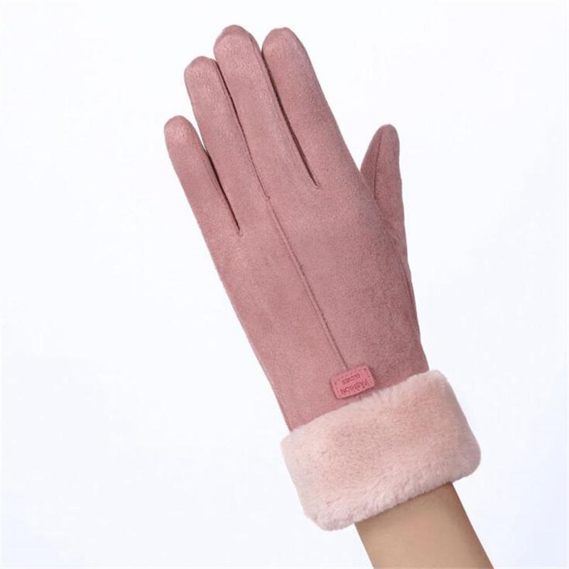 Women's Suede Gloves Winter Double Furry Gloves Warm Snowflake Embroidery Outdoor Fashion Gloves