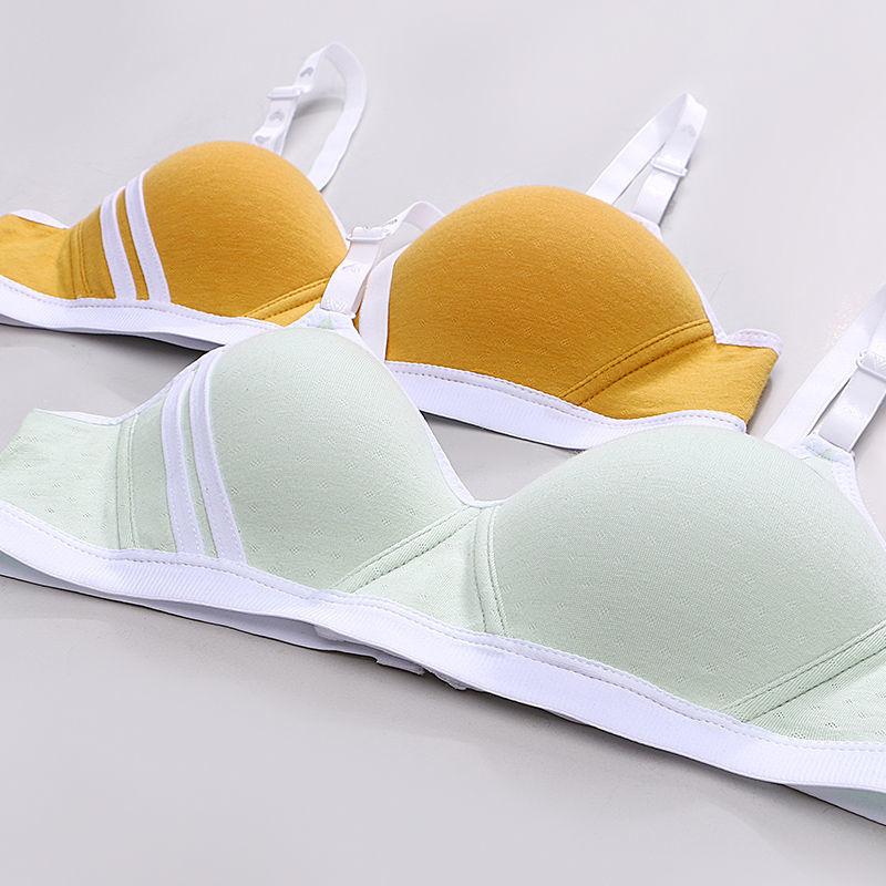 Pure Cotton Female Student Underwear Without Steel Ring Korean Style High School Girl AB Cup Thin Bra Summer Gathers Stereotyped Small Bra