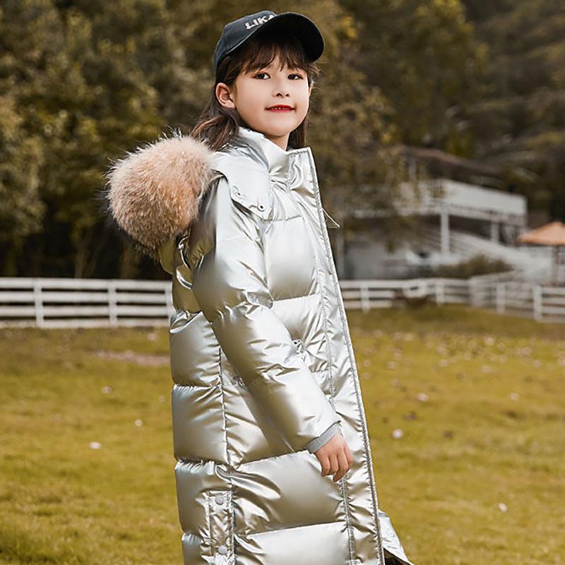 Children's Down Jacket Girls Mid-length Thickened Over The Knee Warm Down Jacket with Fur Collar