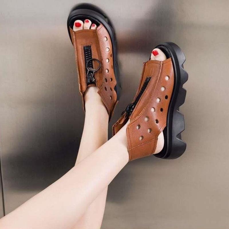 Plus Size 35-40 Summer Women Outdoor Rome Flip Flop Flat Bohemian Beach Shoes Non-slip Office Lady Leather Sandals