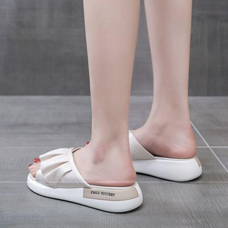 Summer Fashion Korean Version of All-match Flat Sandals Non-slip Soft Bottom Ruffled Outer Wear Simple High-top Slippers