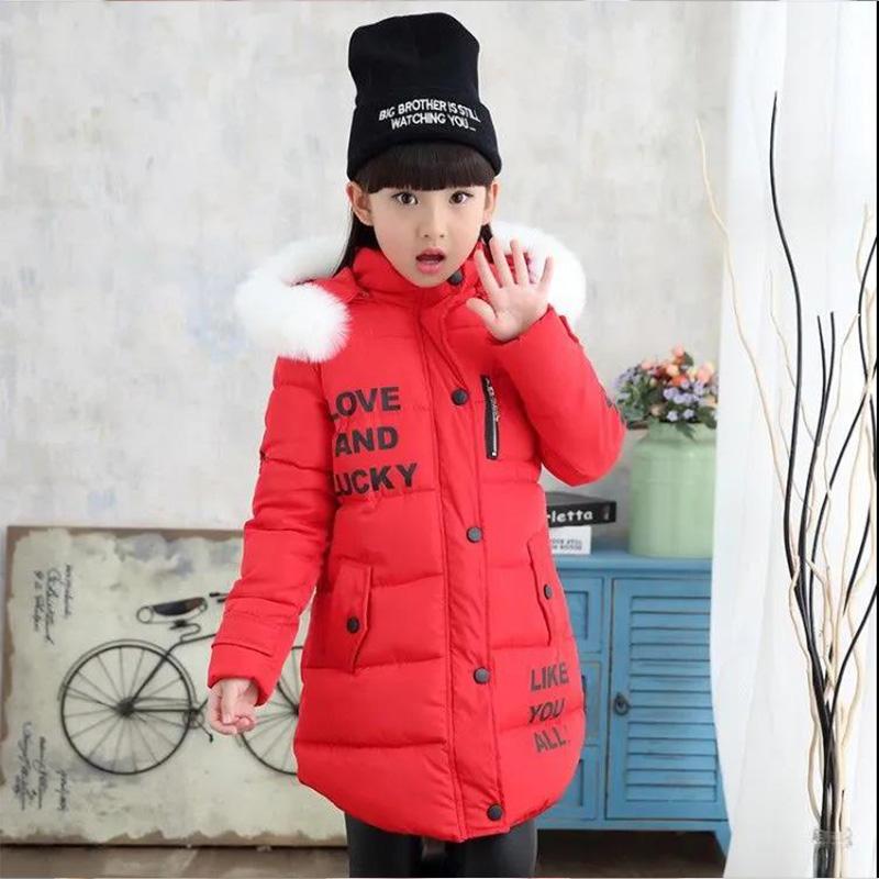 Winter Girl's Cotton-padded Jacket Big Children's Down Jacket Western Style Hooded Padded Coat Baby Mid-length Padded Jacket