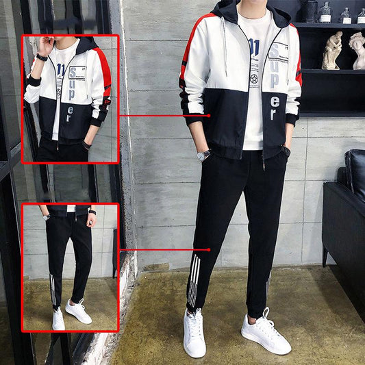 Spring and Autumn Men's Clothing 2pcs set Trend Long-Sleeve Sweatshirt Set Large Size Hoodie