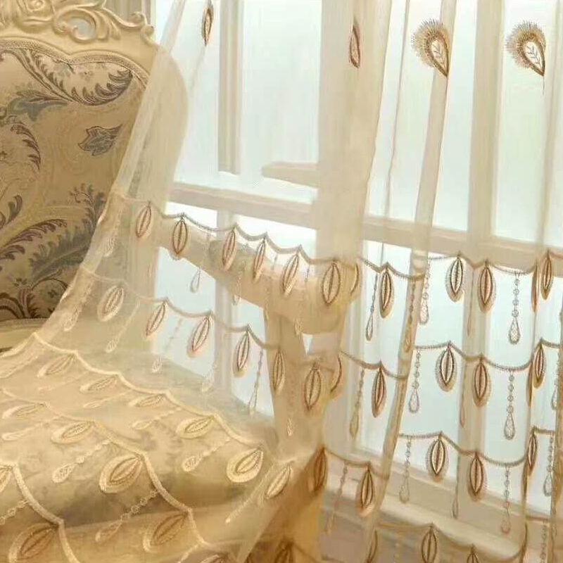 French Romantic Shining Embroidered Voile Curtain Panel Window Home Textile Bedroom Tulle Curtains