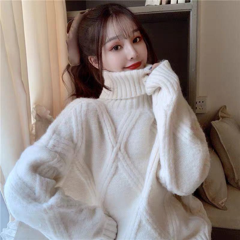 Outer Wear Lazy Wind Loose Turtleneck Sweater for Autumn and Winter Women's Thick Knit Sweater Base Coat Warm Jacket Women's Sweet Sweater