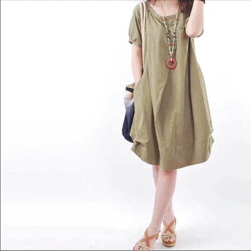 Summer Fat Girl Women's Plus Size Short-sleeved Dress Loose Cover Meat Pregnant Mother's Dress Round Neck Short-sleeved Loose Casual Dress