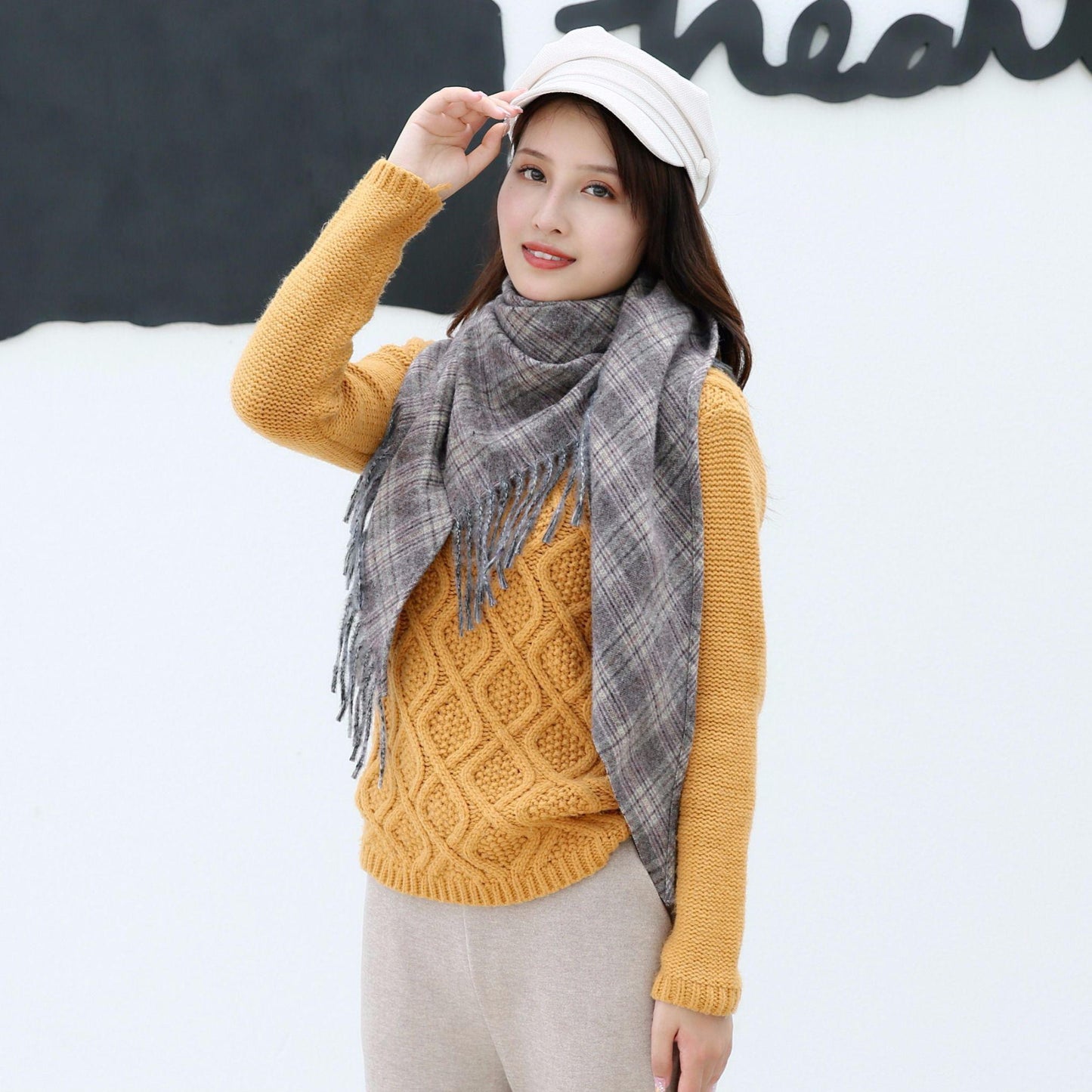 Women Solid Color Triangle Scarf Imitation Cashmere Soft Thick Warm Scarf Shawl