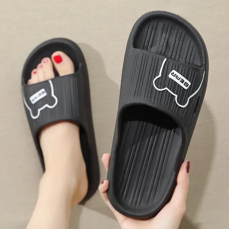 Bear Couple Slippers Indoor Simple Thick Bottom Sandals and Slippers Men's Outdoor Flip-flops Women's Home Non-slip Soft Mute Bathroom Bath Slippers