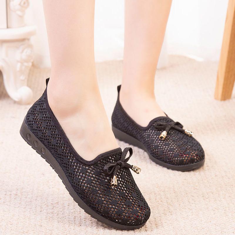 Summer Old Beijing Cloth Shoes Women's Net Shoes Breathable Mesh One-foot Mother Shoes Shallow Mouth Non-slip Casual Shoes Women