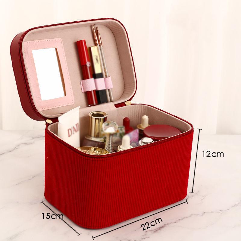 Portable Cosmetic Bag, Large Capacity Advanced Flannel Multi-layer Cosmetic Case Multifunctional Portable Cosmetic Storage Box