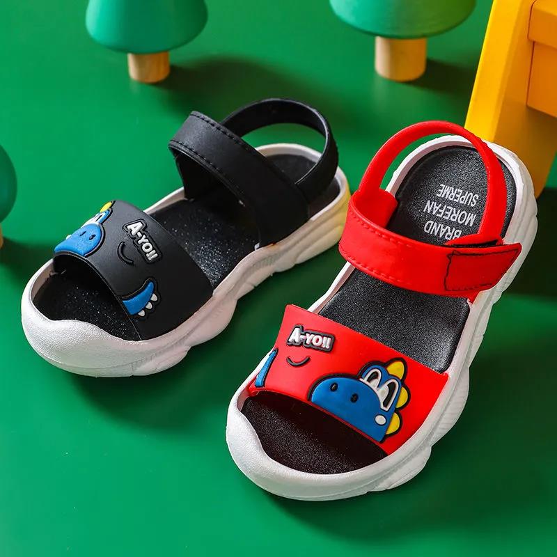 Children's Summer Sandals Boys and Girls Soft Sole Cartoon Dinosaur Pattern Casual Sandals Anti-Slip Outdoor Beach Flat Sandals