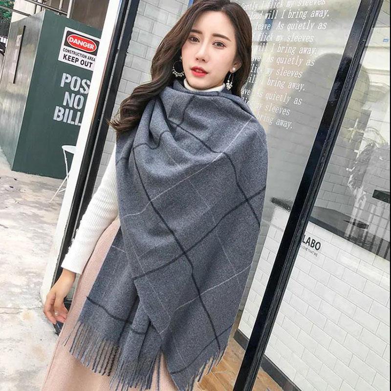 Winter Imitation Cashmere Plaid Scarf Fashion Warm All-match Scarf Lengthened Fringed Scarf Shawl for Women