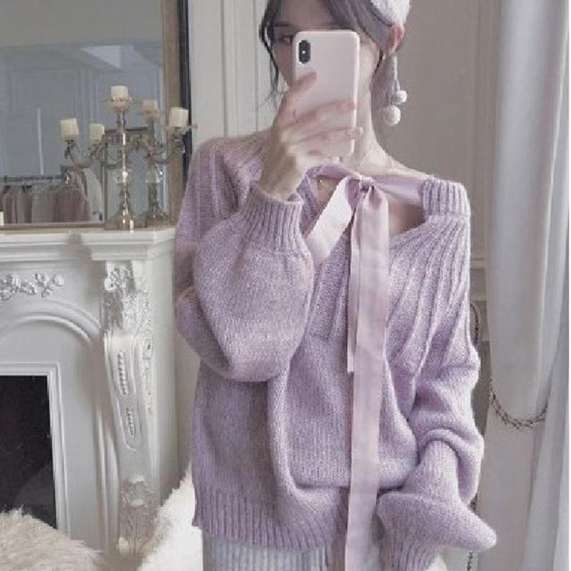 Autumn Winter  Women Fashion Sweater Casual Knitting Sweater Solid Color Mid-length Pullovers Loose Long Sleeve Sweater