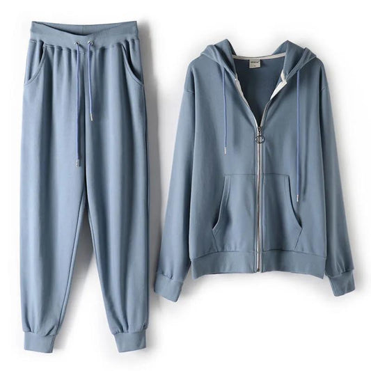 Casual Sports Running Suit Women Autumn Loose Sweater Jacket Trousers Two-piece Suit