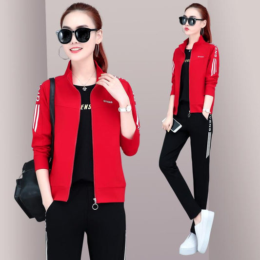 Long-Sleeved Casual Sweatshirt Set Large Size Spring And Autumn Women's 3pcs Set Wild