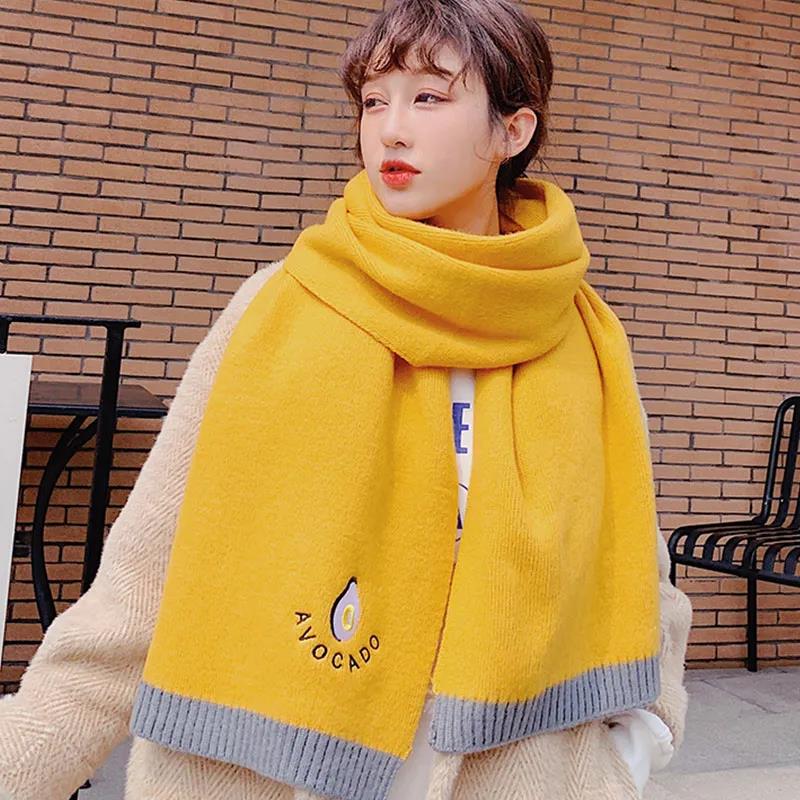 Winter Wool Scarf Korean Version of Wild Embroidery Scarf Thick Warm Wool Knitted Scarf Shawl for Women