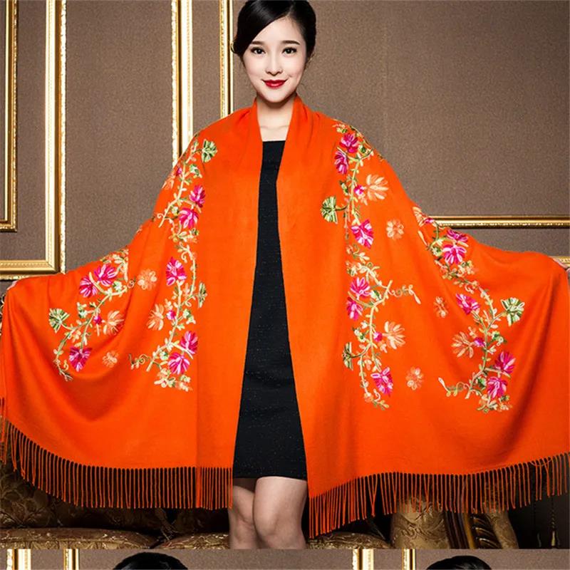 Winter Imitation Cashmere Scarf Shawl Chinese Style Embroidery Scarf Thick and Warm Oversized Cloak