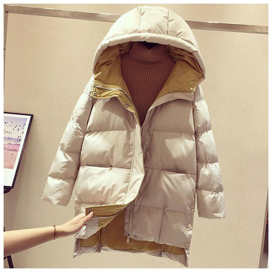 Winter Loose Warm and Windproof All-match Mid-length Hooded Padded Coat Jacket Down Cotton