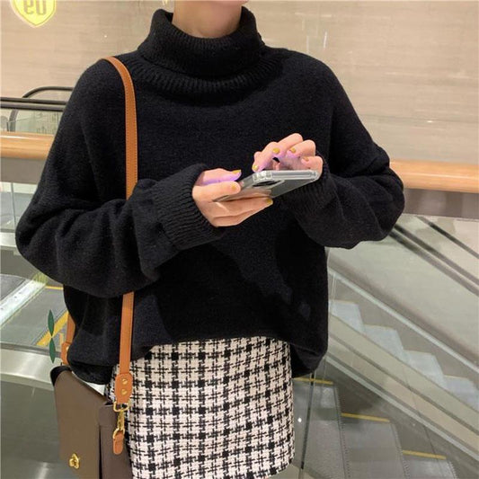 Winter Warm Thick Sweater Loose Pullover All-match Jacket Solid Color Knitted Women's Top