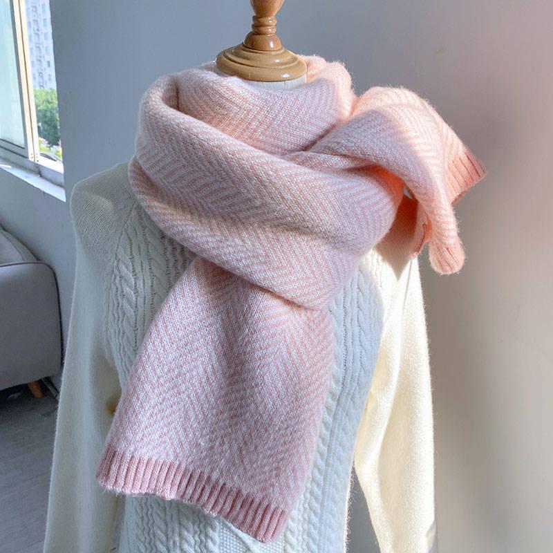 Scarves Lady Winter Thicken Warm Soft Pashmina Shawls Wraps Pink Female Knitted Wool Long Scarf