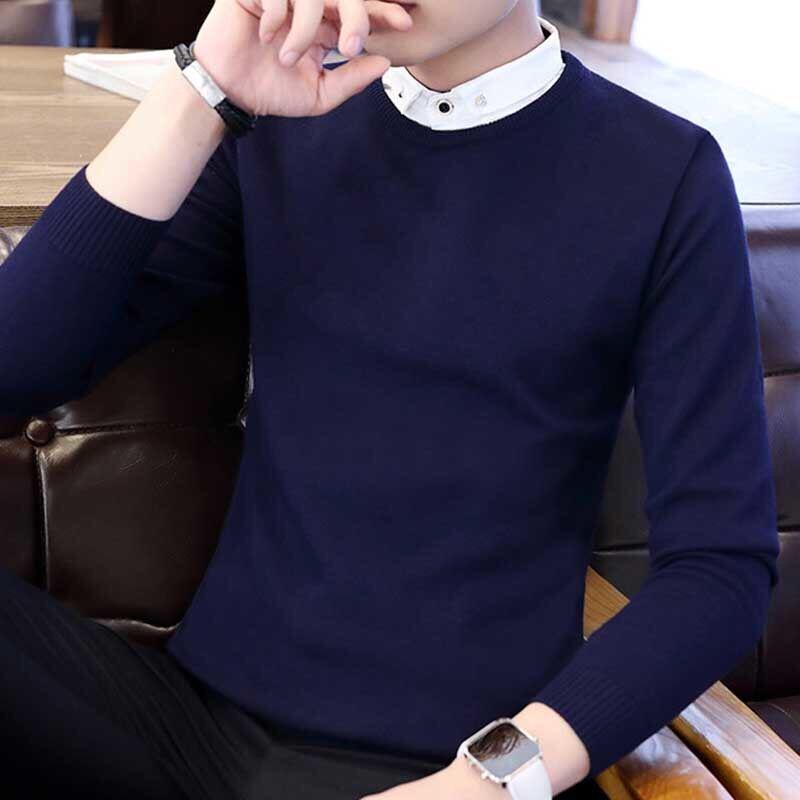 Warm Turtleneck Sweater Men Solid Knitted Mens Sweaters Casual Slim Pullover Male Double Collar Tops