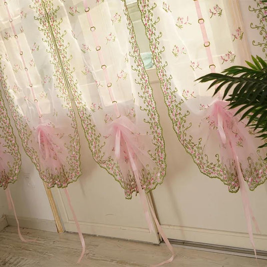 Finished Curtains Living Room Garden Embroidered Screen Fan-shaped Roman Blinds Lift Partition Bay Window Decorative Curtains