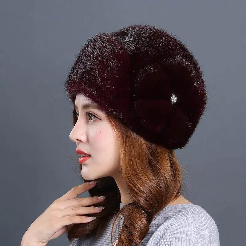 Fur Hat Women's Autumn and Winter Mink Fur Full Mink Hat Winter Warm Middle-aged Mother Top Hat