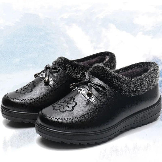 Cotton Shoes Women's Shoes Short Boots Plus Velvet To Keep Warm for The Elderly Leather Cotton Boots, Winter Leather Cotton Shoes