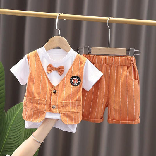 Boys Suits Blazers Clothes for Baby Wedding Formal Party Striped Baby Vest Shirt Pants Baby Kids Boy Outerwear Set 1-6 Years