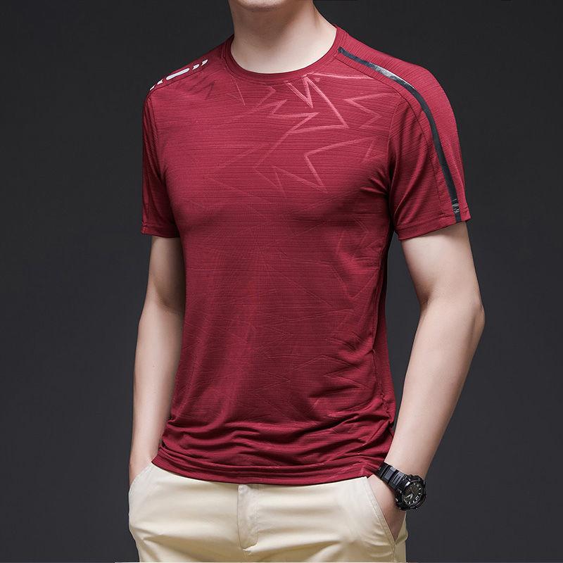 Men's Ice Silk Stretch T-shirt Summer Loose Cool Short-sleeved Super Light Quick-drying Top