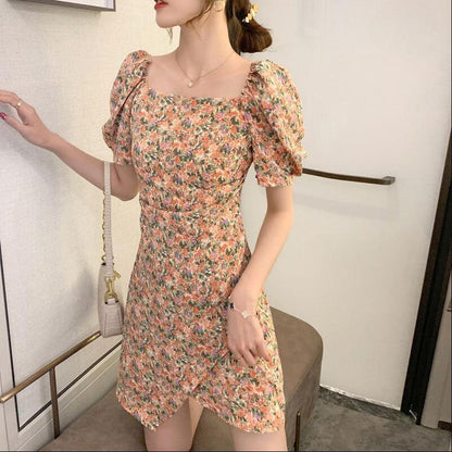 Women's Spring and Summer Elegant One Neck Drawstring Vintage Ruffle Fishtail Skirt Hip Dress