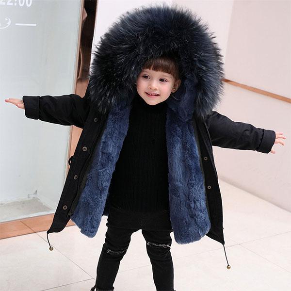 Winter Clothes Plus Cotton Padded Children's Jacket Detachable Cotton Clothes Girls Clothes Boys Baby Big Fur Collar