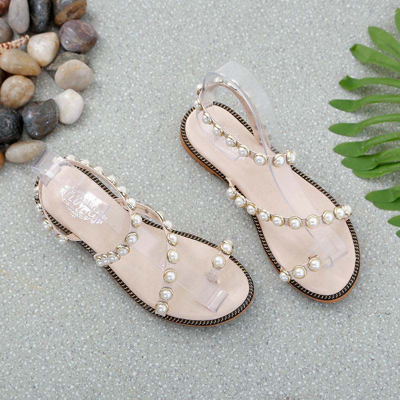 Pearl Sandals Female Summer Fairy Style Student Flat All-match Flip-flop Roman Sandals