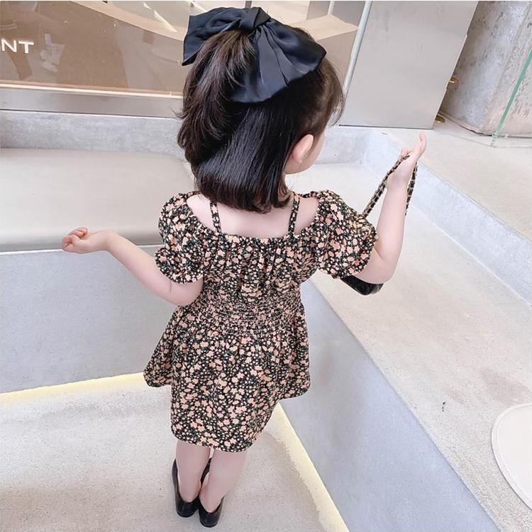 Children Dress Spring Summer Girls' Sling Dress Floral Skirt Short Sleeve Girdle Broken Flower Princess Skirt