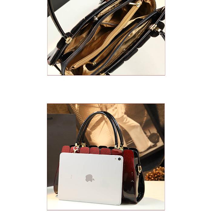 Bright Leather Ladies Bag Shoulder Slung Handbag Simple Splicing Patent Leather Handbag