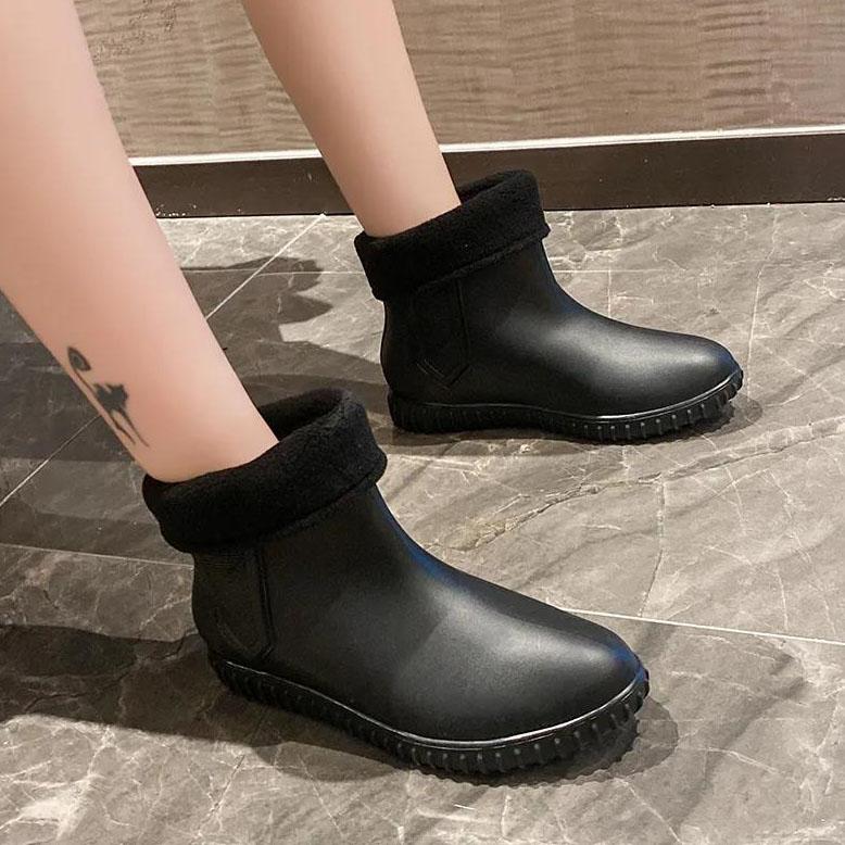 Women's Autumn and Winter Plush Cotton Rain Boots Waterproof Rubber Shoes Mid-tube Warm Adult Anti-Slip Work Rain Boots