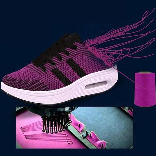 Women's Striped Single Shoes Soft Surface Heightening Shoes Breathable Mesh Versatile Sports Shoes Non Slip Casual Shoes