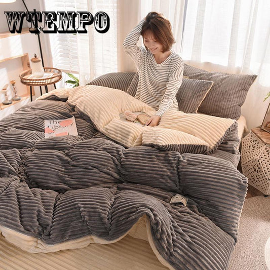 Home Bedding 4pcs Flat Sheet Set Winter Velvet Bed Linen Set Sheet Duvet Cover Set Bedclothes